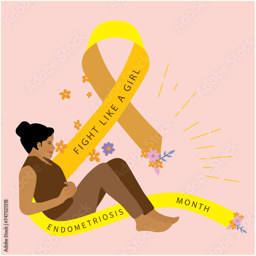 Women with pelvic pain from endometriosis with yellow ribbon