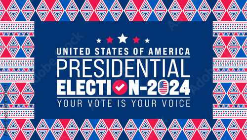 USA Election 2024 geometric shape pattern background design template. USA flag 2024 presidential election banner design. US presidential election voting poster. November 5 Vote day banner. vector