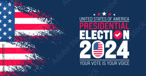 USA Election 2024 brush paint stroke background design template. USA flag 2024 presidential election banner design. US presidential election voting poster. November 5 Vote day banner. vector
