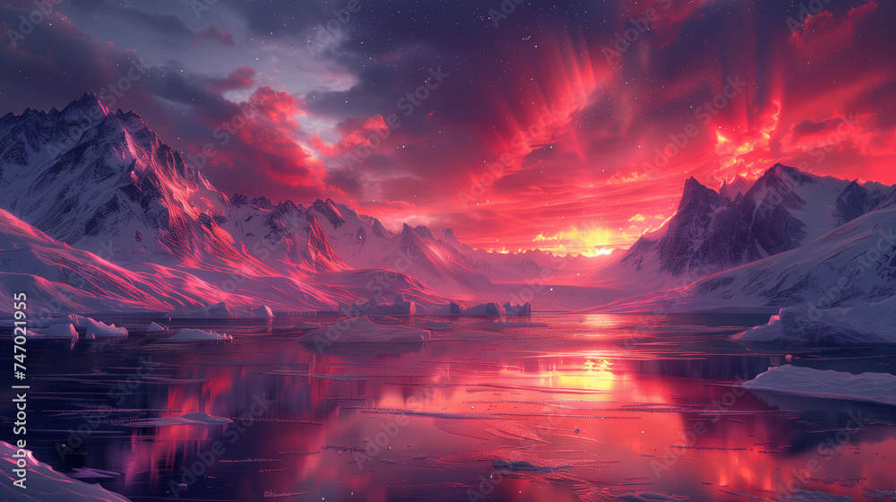 A breathtaking Antarctic scene with snow-covered mountains reflected in the crystal-clear waters under a blue sky.. A breathtaking Antarctic scene with snow-covered mountains reflected in the crystal-clear waters under a blue sky..