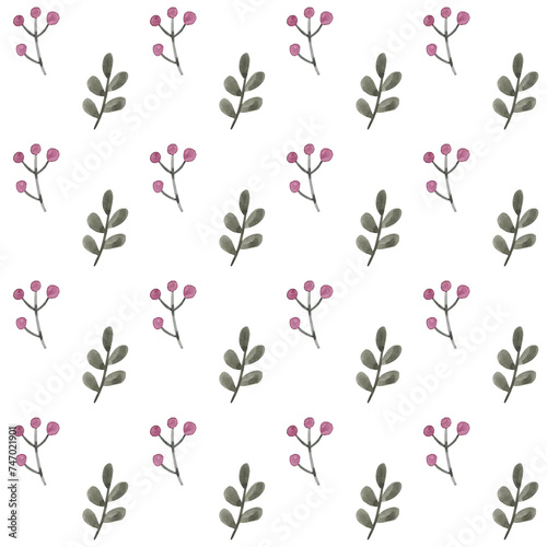 A pattern from an illustration of watercolor green twigs with leaves. It was drawn by hand.