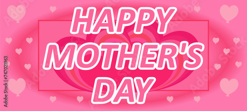 Happy Mother s Day elegant lettering and pink hearts banner. Calligraphy vector text and heart in frame background for Mother s Day. Best mom ever greeting card