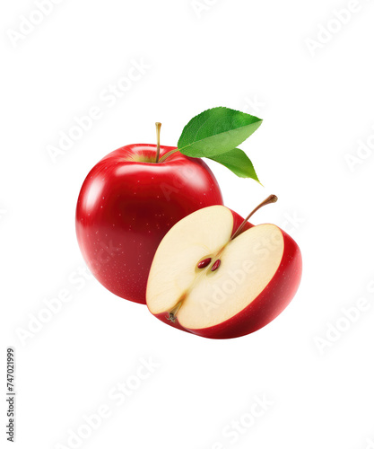 red apple with leaf iosolated, png photo