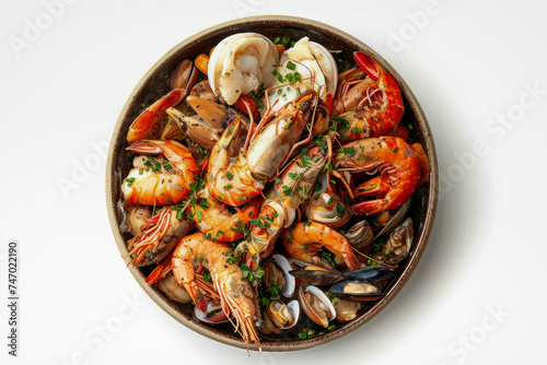 Bowl of Seafood and Mussels on Table