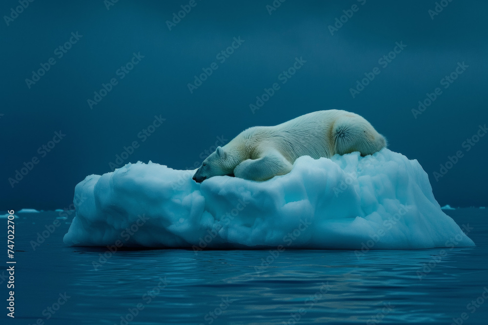 Obraz premium Resting Polar Bear on Melting Ice Floe