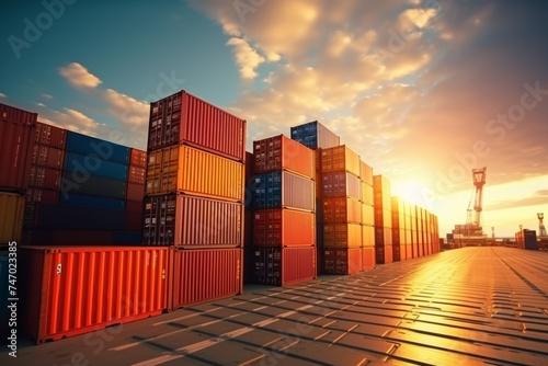 Wallpaper Mural Stacked cargo containers in freight sea port terminal, export-import and national delivery concept Torontodigital.ca