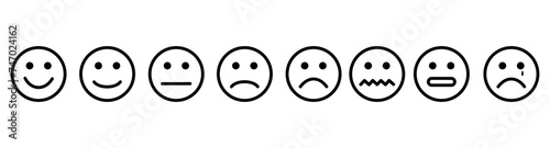 Feedback vector concept. Rank, level of satisfaction rating. Excellent, good, normal, bad awful. Feedback in form of emotions, smileys, emoji. User experience Review of consumer.