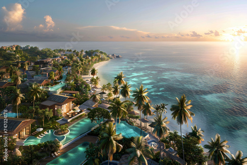 Luxury Resort Nestled among Palm Trees on a Tropical Island © Diacanvas