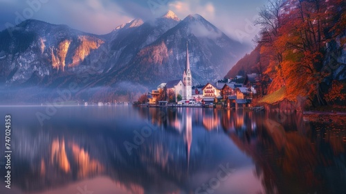Hallstatt is a village on the western shore of Lake Hallstatt surrounded by the Salzkammergut mountains in Austria. This church is a symbol of this village.