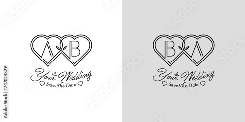 Letters AB and BA Wedding Love Logo, for couples with A and B initials