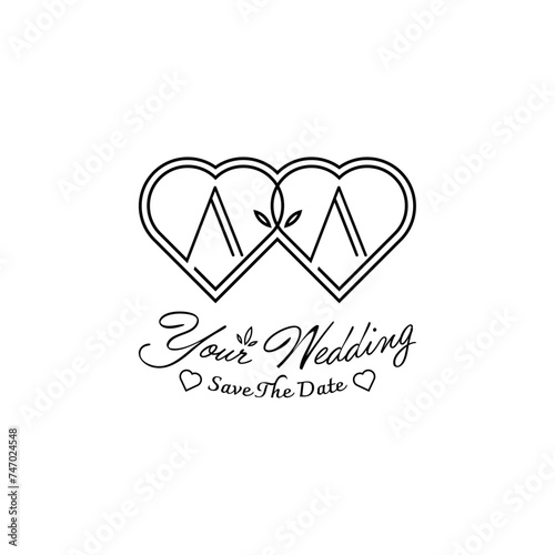 Letters AA Wedding Love Logo, for couples with A and A initials
