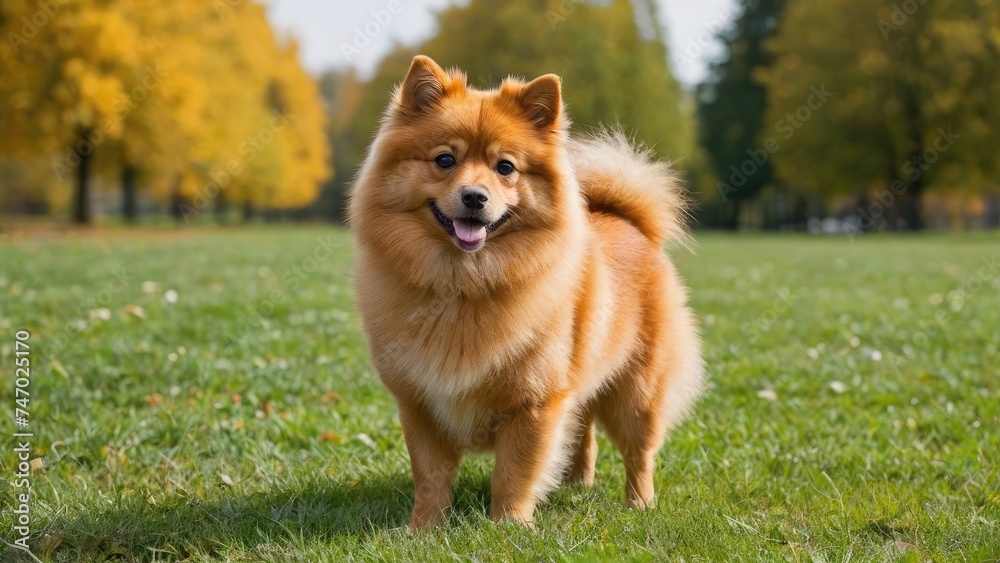 Orange german spitz dog in the park