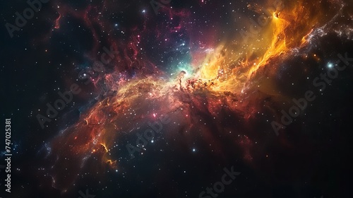 Universe filled with stars, nebula and galaxy. Colorful space background with stars. Beauty of deep space. A view from space to a spiral galaxy and stars. 