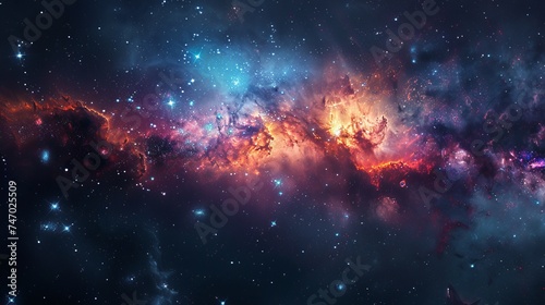 Universe filled with stars, nebula and galaxy. Colorful space background with stars. Beauty of deep space. A view from space to a spiral galaxy and stars. 