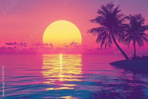  Exotic view of sunset on tropical beach in lilac shades