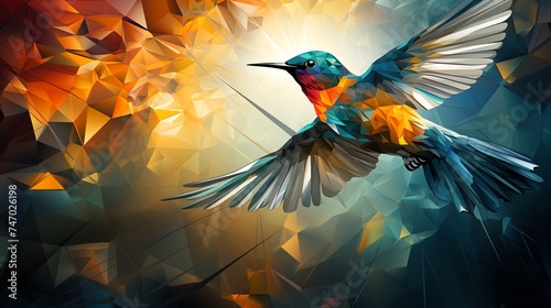 vector illustration of camouflage bird of paradise from cube abstract geometry in bright colors photo