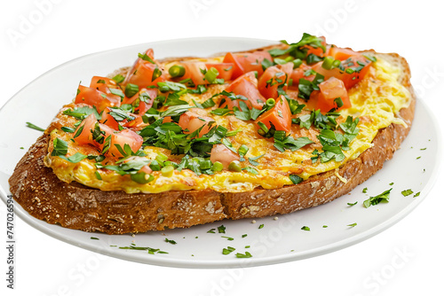 Delectable Omelette on Bread Breakfast on Transparent Background.