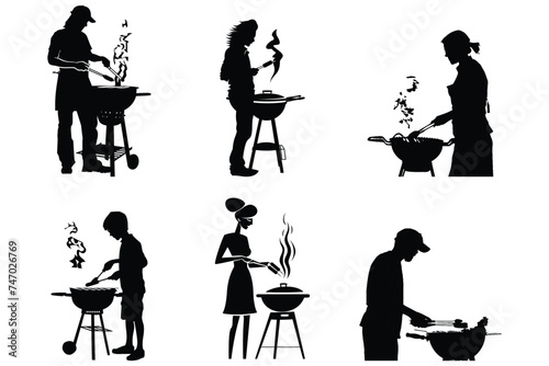 A man cooking grill silhouette black and white artwork
