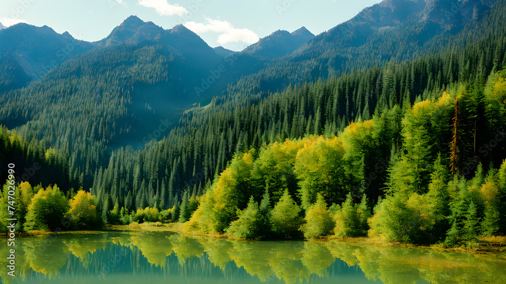 crystal-colored-lake-reflecting-the-surrounding-foliage-mountains-in-the-distance-nestled