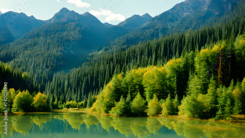 crystal-colored-lake-reflecting-the-surrounding-foliage-mountains-in-the-distance-nestled