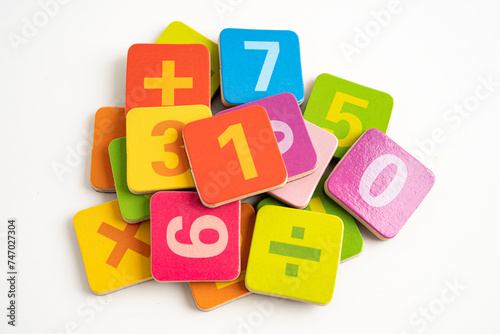 Math number colorful on white background, education study mathematics learning teach.