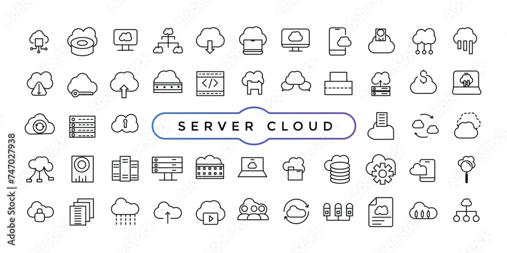 Set of line icons related to server and cloud computing, cyber security, digital transformation. Thin line web icon set. Set of line icons related to server and cloud computing, cyber security, digital transformation. Thin line web icon set.