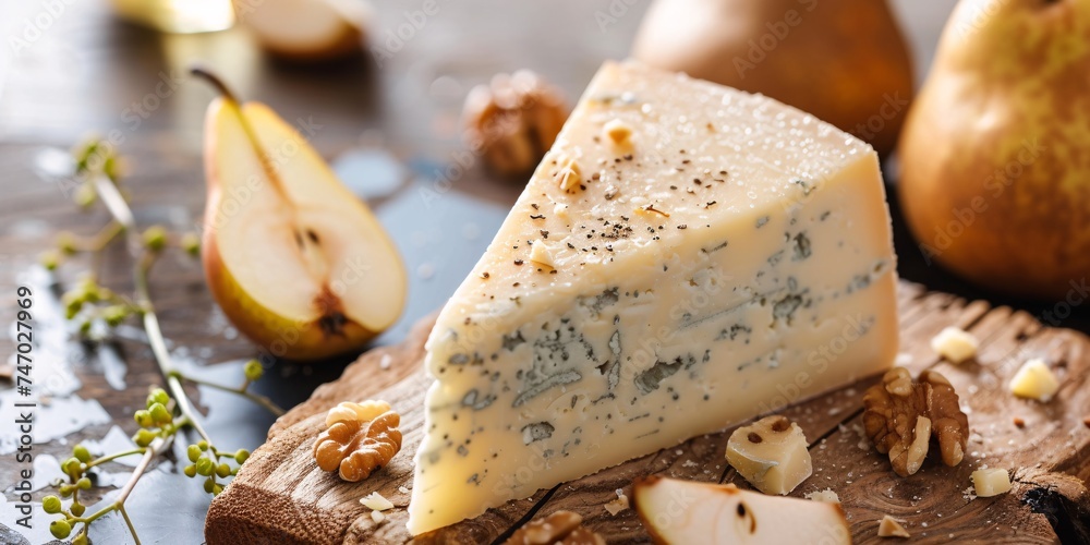 Gorgonzola cheese paired with pear and walnut.
