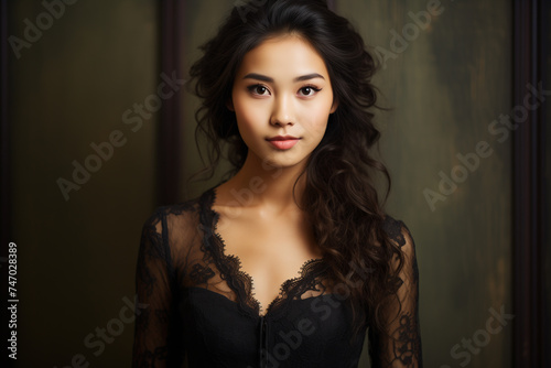 young asian woman portrait in black dress