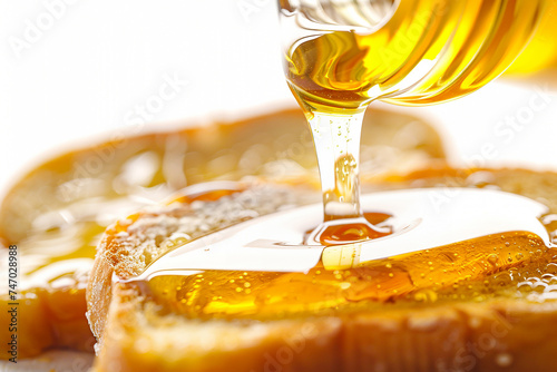  French toast bread with honey isolated on white close up photo