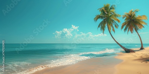 Palm trees against blue sky, Palm trees at tropical coast © Amonthep