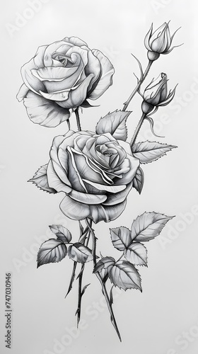 minimalistic roses design, black ink sketch
