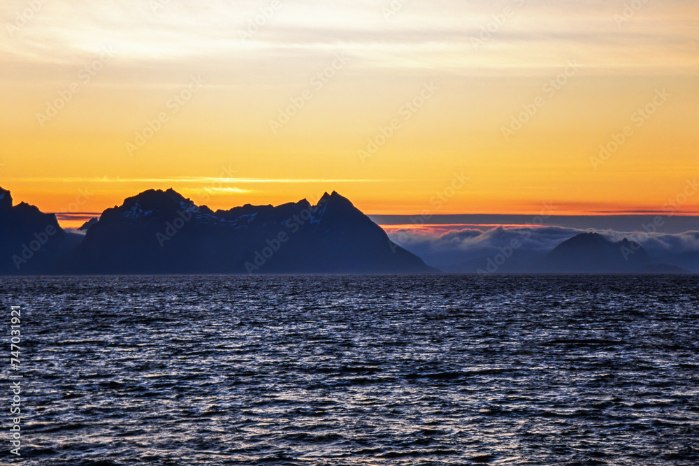 Sunset at the Lofoten Islands from the sea