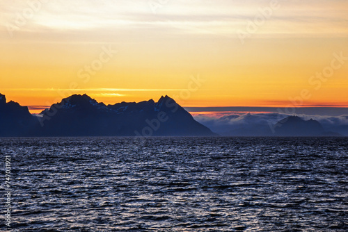 Sunset at the Lofoten Islands from the sea