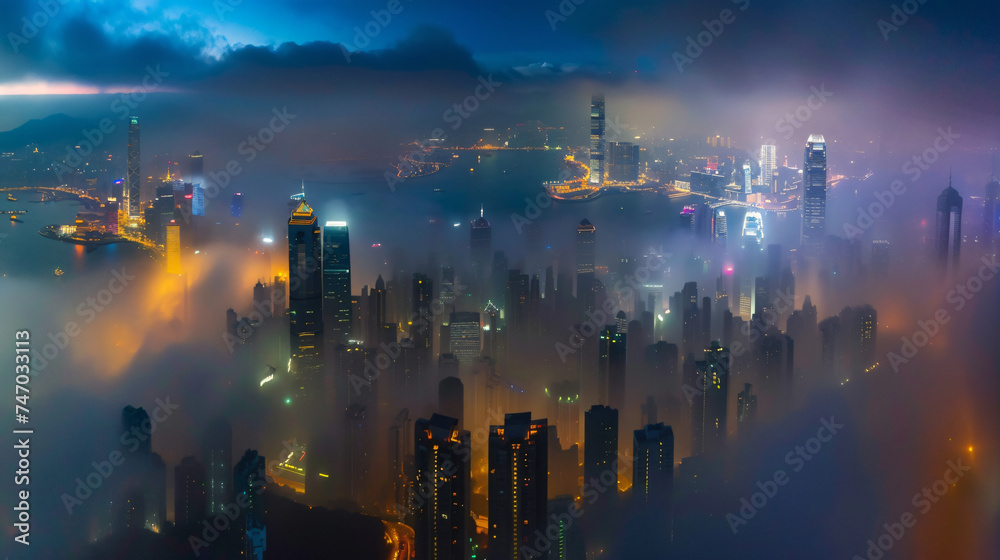 Skyline of Victoria Harbor of Hong Kong.