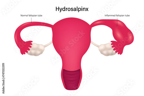 Hydrosalpinx vector. Block fallopian tube. Inflammed fallopian tube. Female reproductive system.