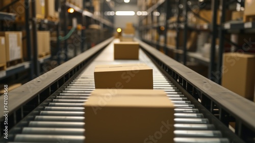 Cardboard boxes on a conveyor line, Delivery concept image