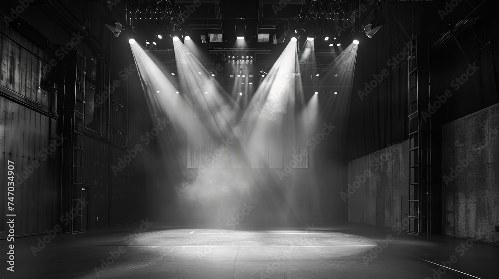 spotlight on a wooden, empty stage 