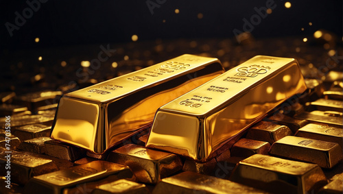 Stacks of pure gold billion bar on dark background
