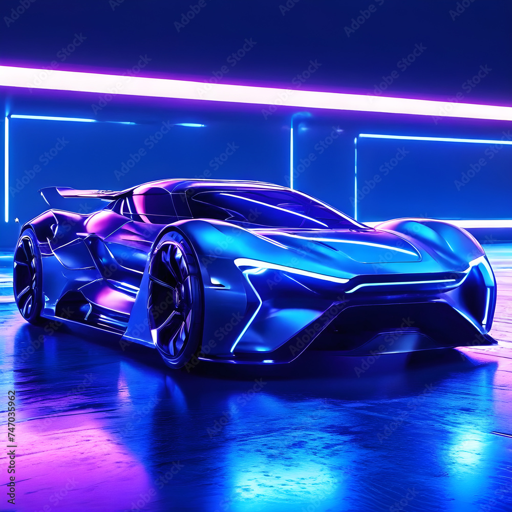 futuristic electric sport fast car chassis and battery packs with high performance or future EV fatory production and prototype showcase concepts as wide banner with copy space area 