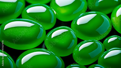 Closeup image of 3D green jade pebbles. Discover the mystical energy aura of crystal gemstone wonders