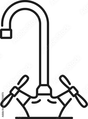 Bathroom compression faucet and kitchen tap outline icon. Home bath spigot valve, kitchen watertap or toilet water mixer linear vector icon. House bathtub sink faucet outline sign or symbol