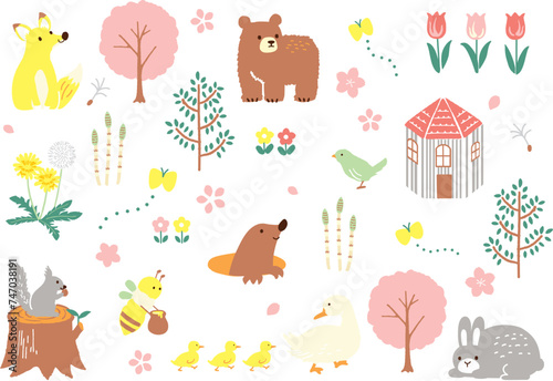 春の動物たち　イラスト