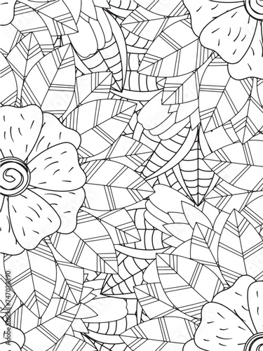 Abstract background doodle floralin black and white. A page for coloring book  fascinating and relaxing job for children and adults. Zentangl