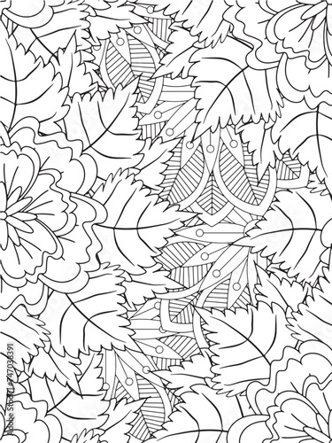 Abstract background doodle floralin black and white. A page for coloring book  fascinating and relaxing job for children and adults. Zentangl