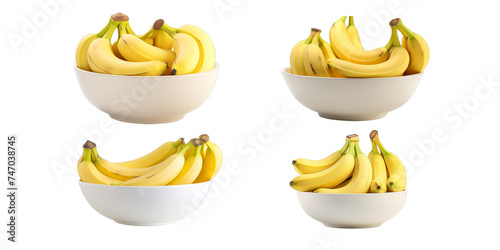 Collection of banana in white bowl isolated on a white background as transparent PNG
