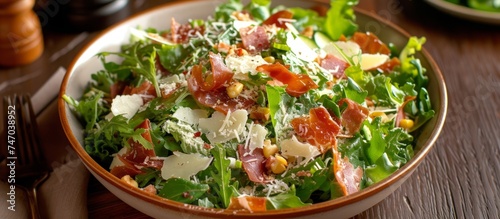 Savory Cheese and Bacon Salad - Fresh and Delicious Meal Concept