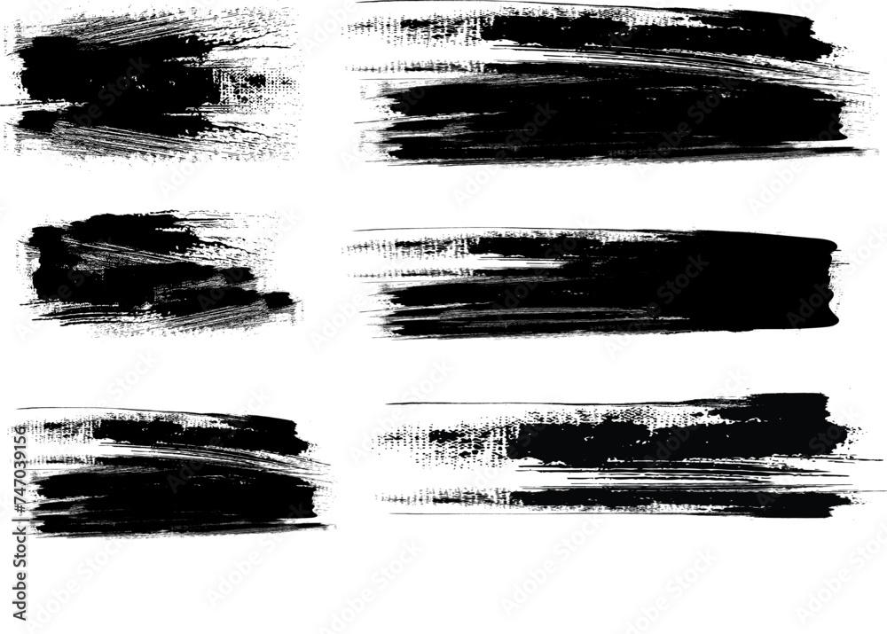 Set of Hand Drawn Grunge Brush Smears, Hand Drawn Grunge Brush vector, Black vector brush strokes collection. Black paint spots vector set