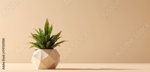 Geometric plant pot mockup with angular shapes  offering a unique canvas for corporate branding and creative messages