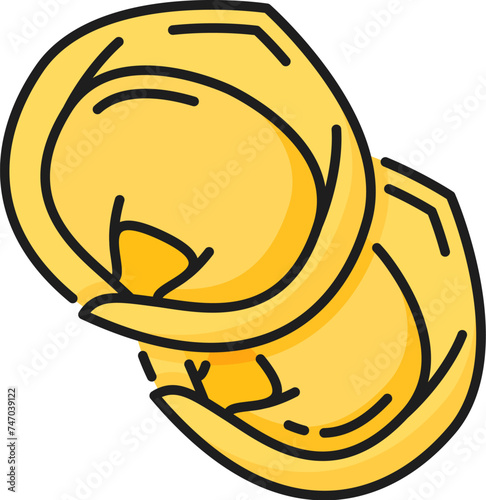 Belly button tortelloni orecchiette, italian cuisine mediterranean food. Vector tortellini ring-shaped pasta isolated color outline icon
