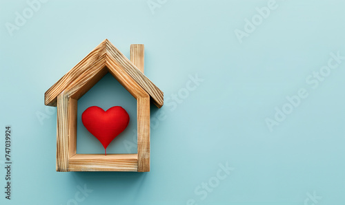 wooden house with red heart inside